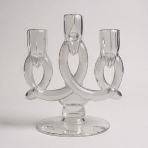 Heisey Lariat #1503 Triple Candelabra Vintage Art Deco 1940s Elegant Glass